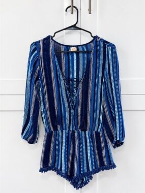 Surf Gypsy Navy & Blue Striped Lace-Up Romper